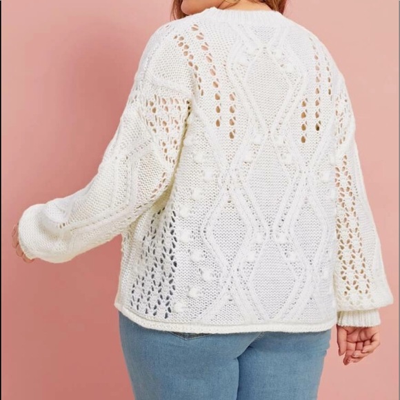 Plus white cable knit sweater dolman sleeves - Picture 3 of 5